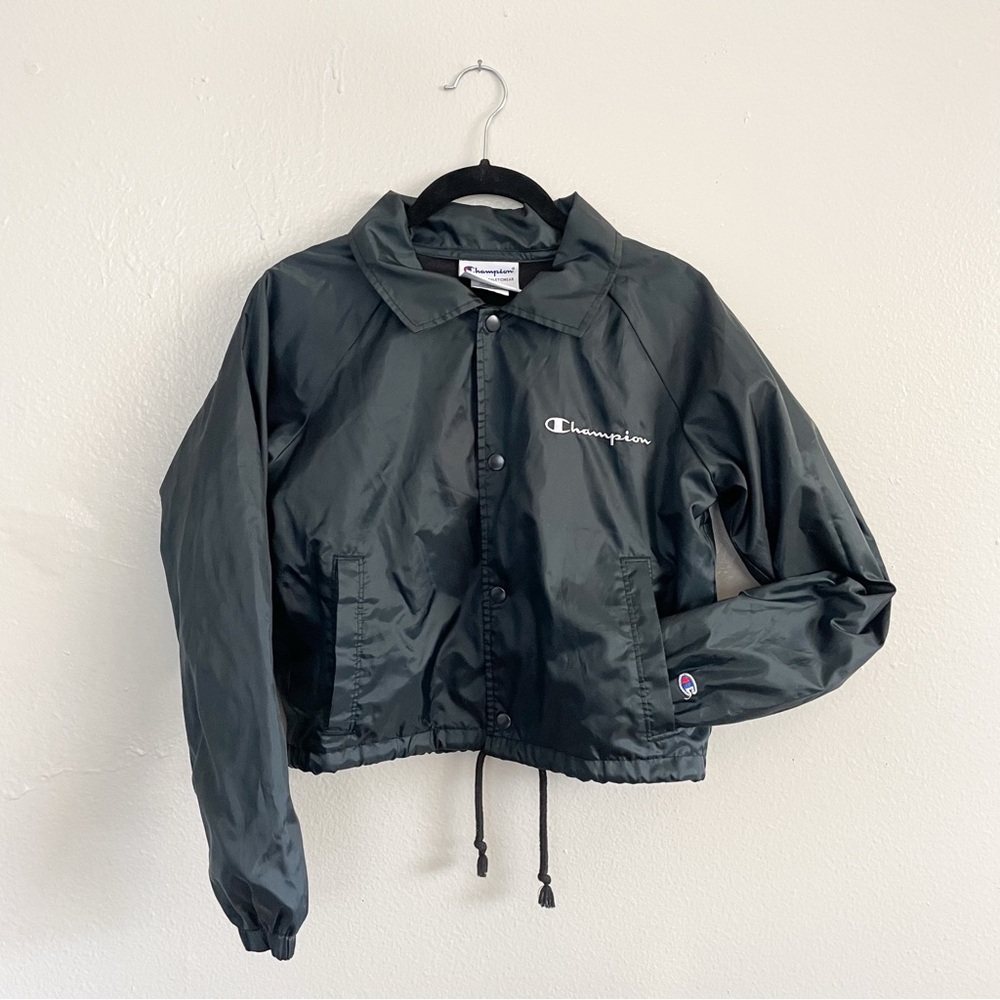 Champion Women's Cropped Black Coaches Windbreaker Jacket